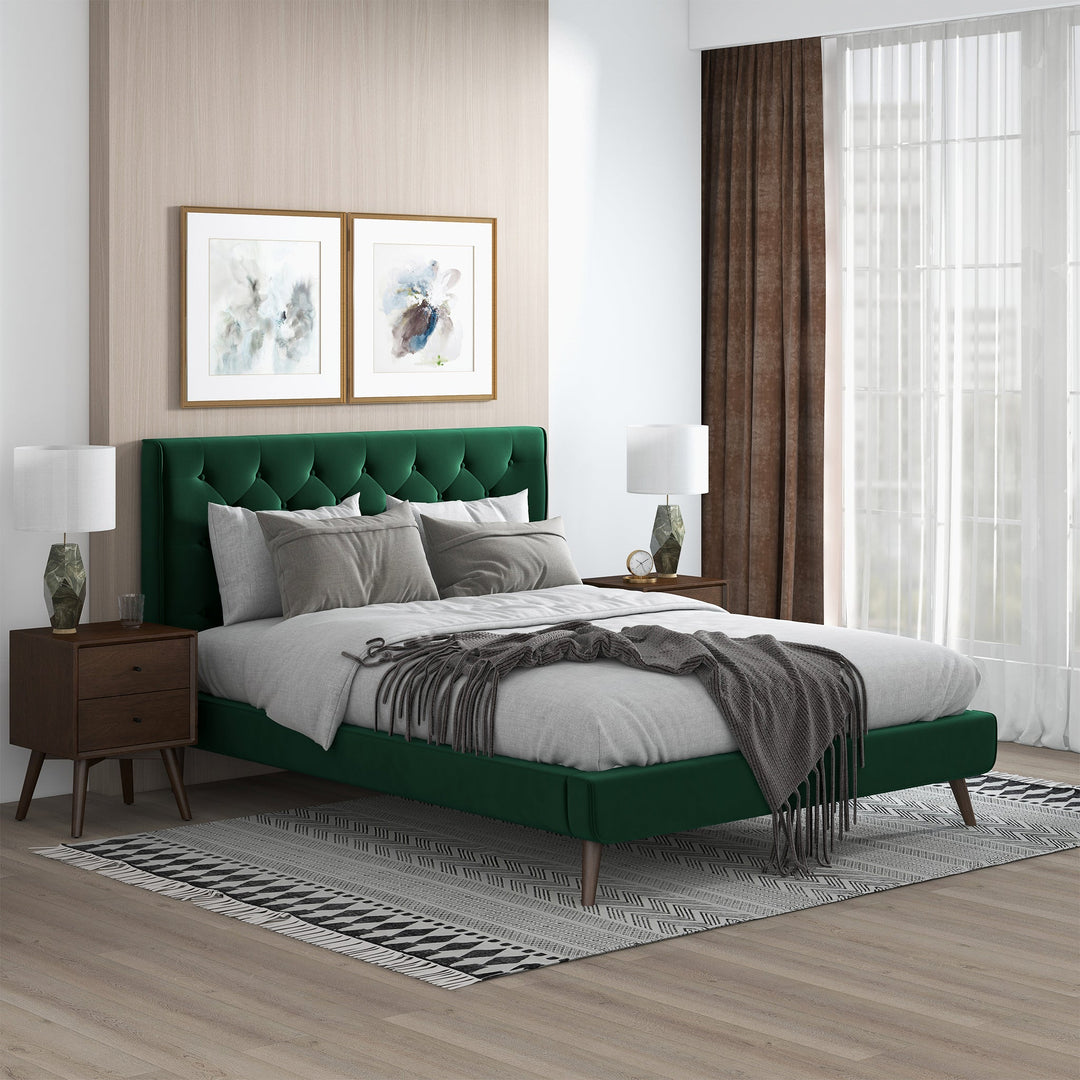 The Dillon Dark Green Velvet Platform Bed (Queen Size) Era and Style Inspired Home Décor 2