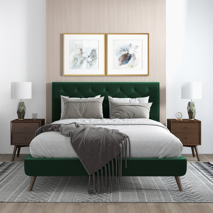 The Dillon Dark Green Velvet Platform Bed (Queen Size) Era and Style Inspired Home Décor 1