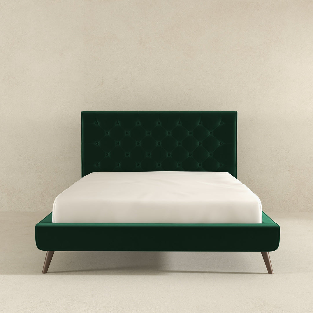 The Dillon Dark Green Velvet Platform Bed (Queen Size) Era and Style Inspired Home Décor 5