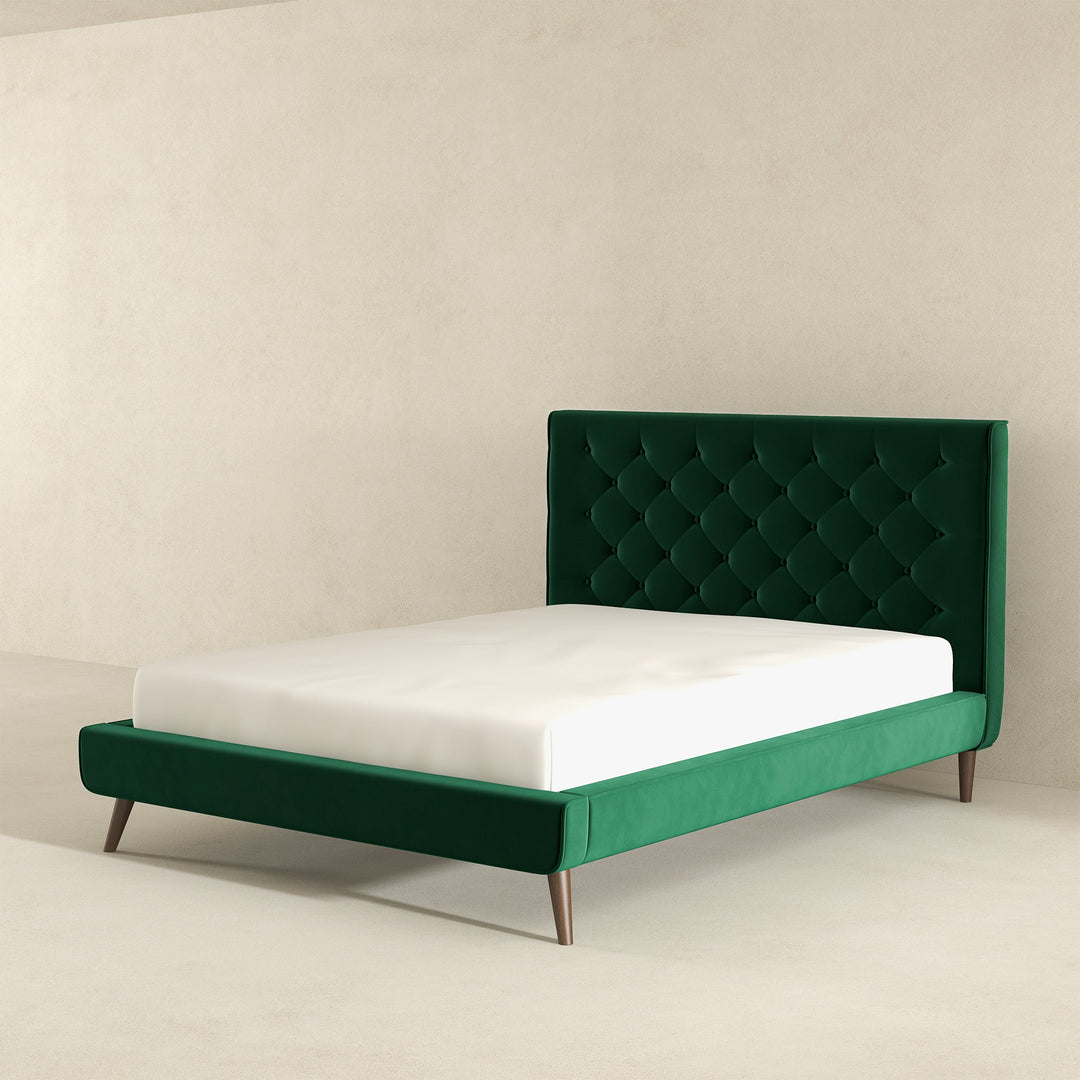 The Dillon Dark Green Velvet Platform Bed (Queen Size) Era and Style Inspired Home Décor 3