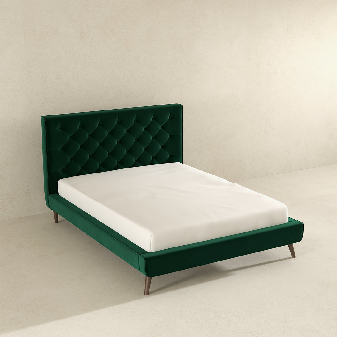 The Dillon Dark Green Velvet Platform Bed (Queen Size) Era and Style Inspired Home Décor 4