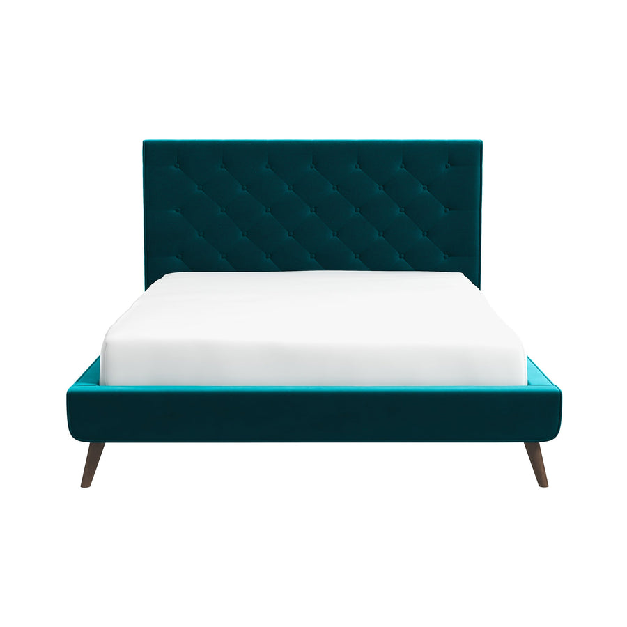 The Dillon Teal Velvet Platform Bed(Queen Size) Era and Style Inspired Home Décor 6