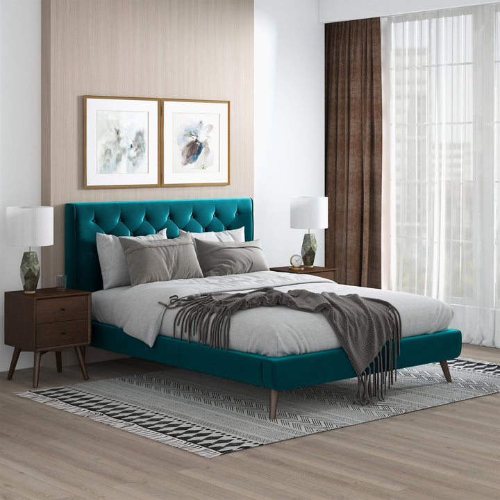 The Dillon Teal Velvet Platform Bed(Queen Size) Era and Style Inspired Home Décor 5