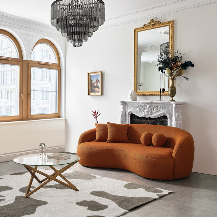 The Drake Burnt Orange Japandi Style Curvy Boucle Sofa Era and Style Inspired Home Décor 2