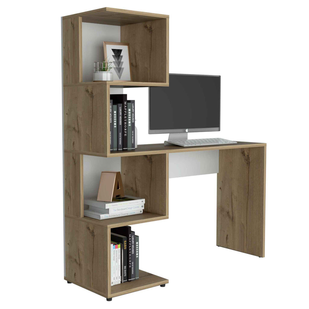 Lincoln Writing Computer Desk With Bookcase, Four Shelves