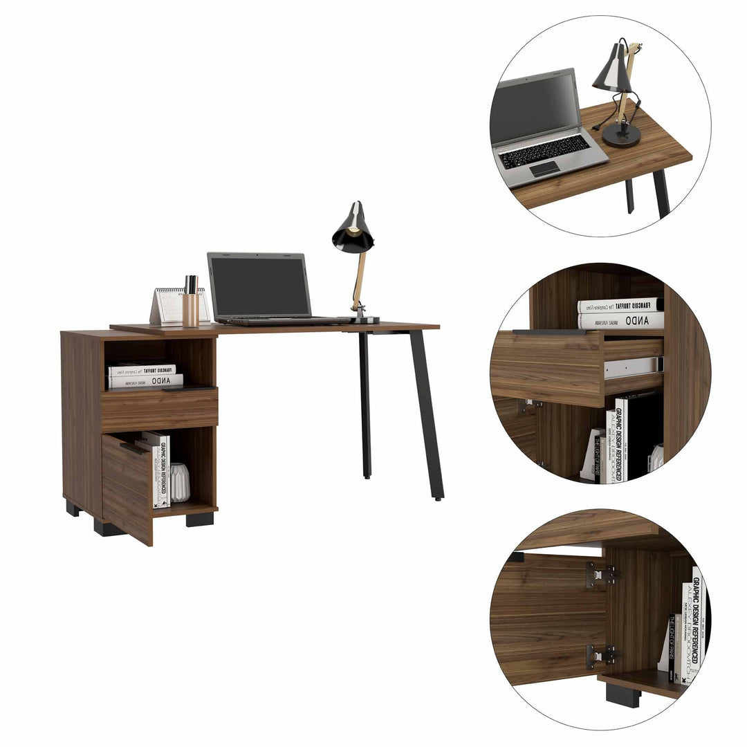 Petra Writing Desk, One Shelf, One Cabinet, One Drawer