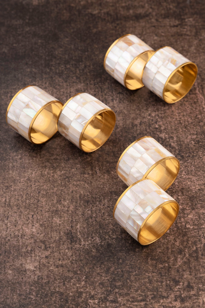 Exquisite Mother of Pearl Napkin Rings, Set of 6