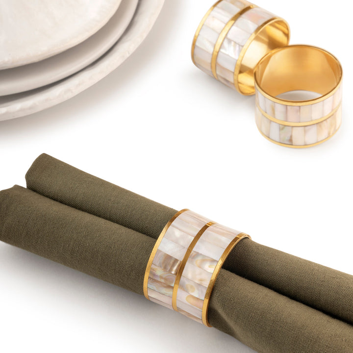 Primrose White Pearl Napkin Rings, Set of 6 by GAURI KOHLI