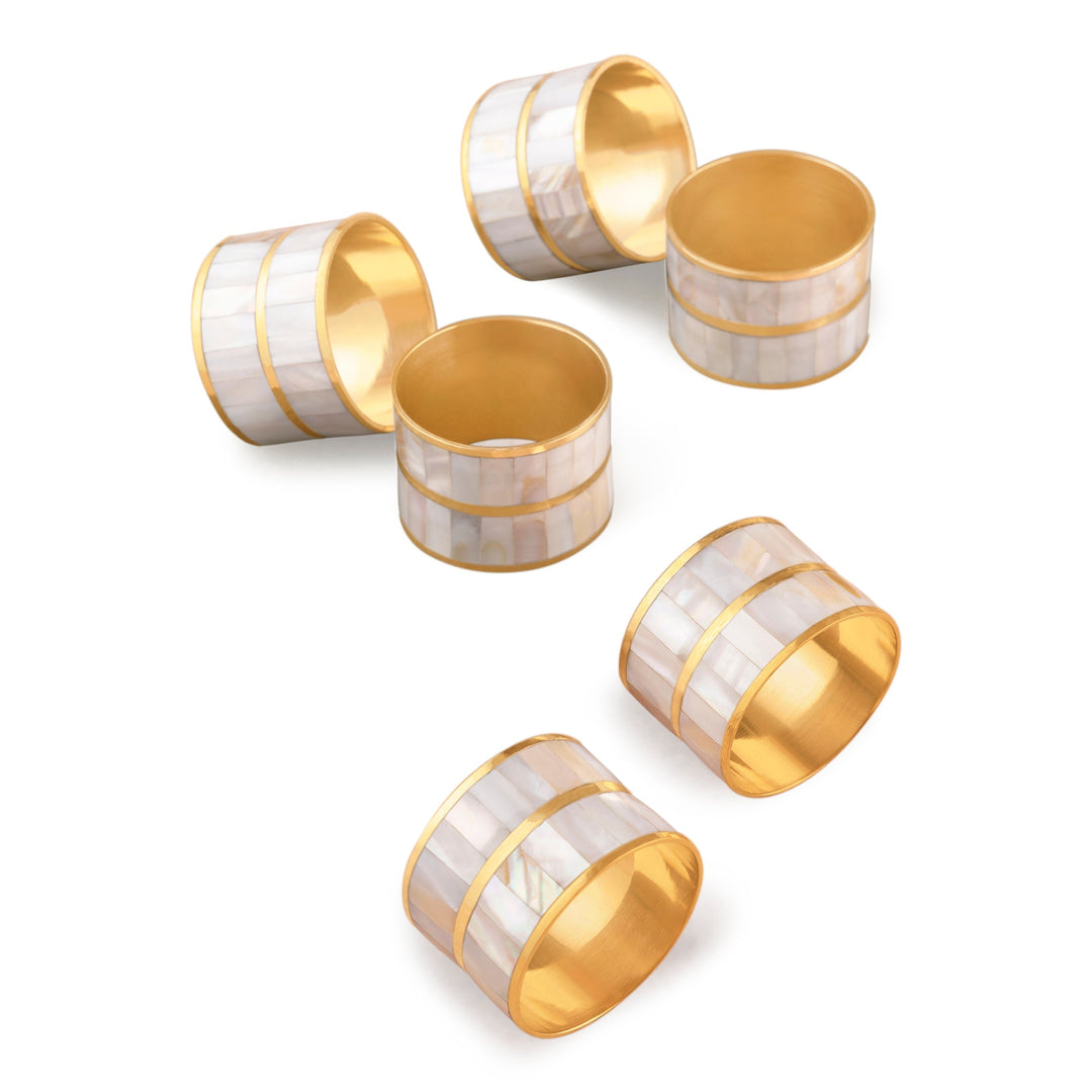 Primrose White Pearl Napkin Rings, Set of 6 by GAURI KOHLI