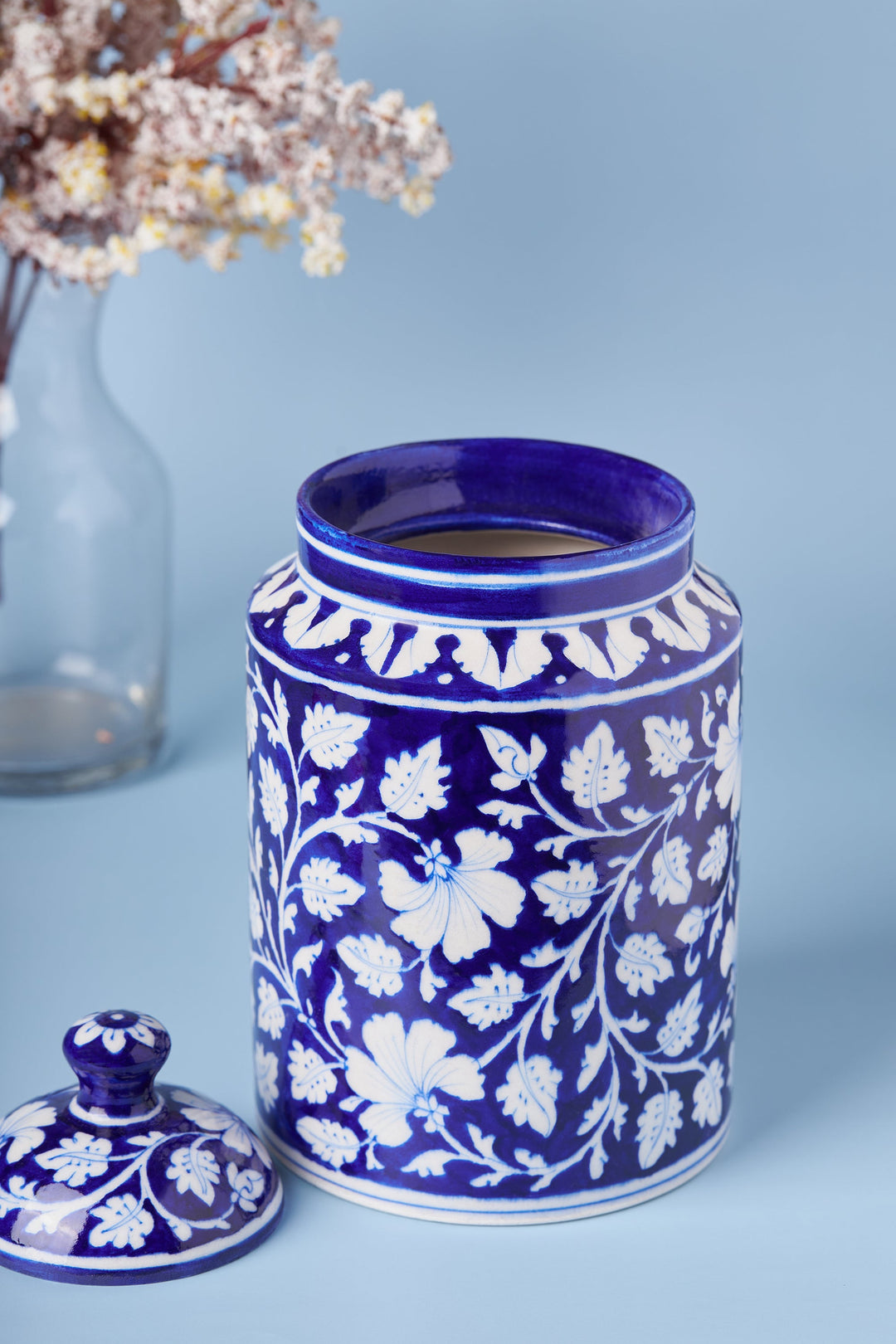 Artisan Crafted Blue Pottery Canister