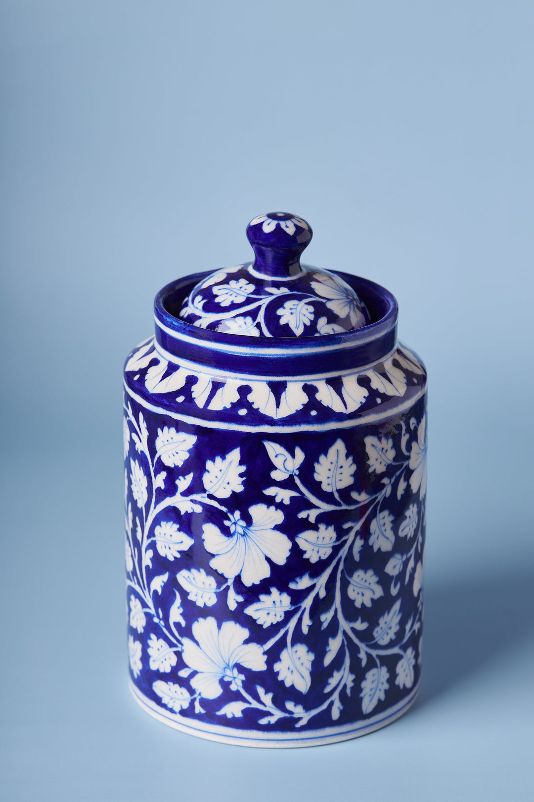 Artisan Crafted Blue Pottery Canister