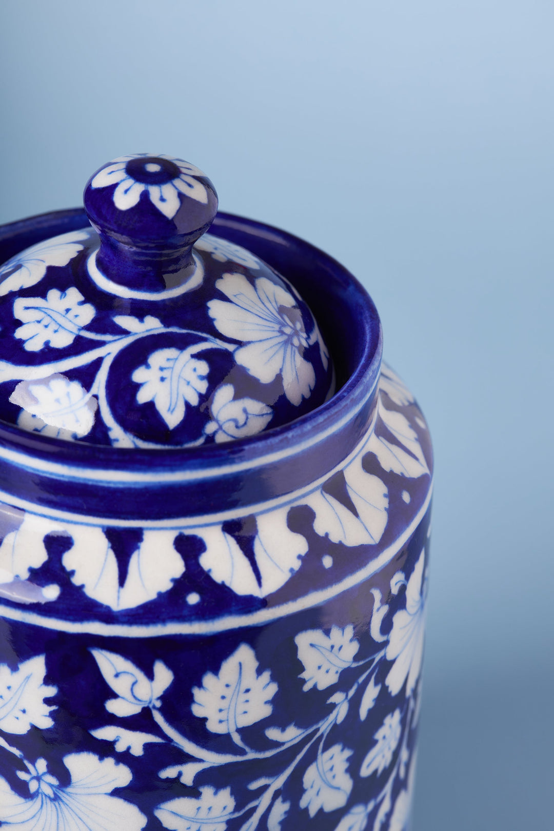 Artisan Crafted Blue Pottery Canister