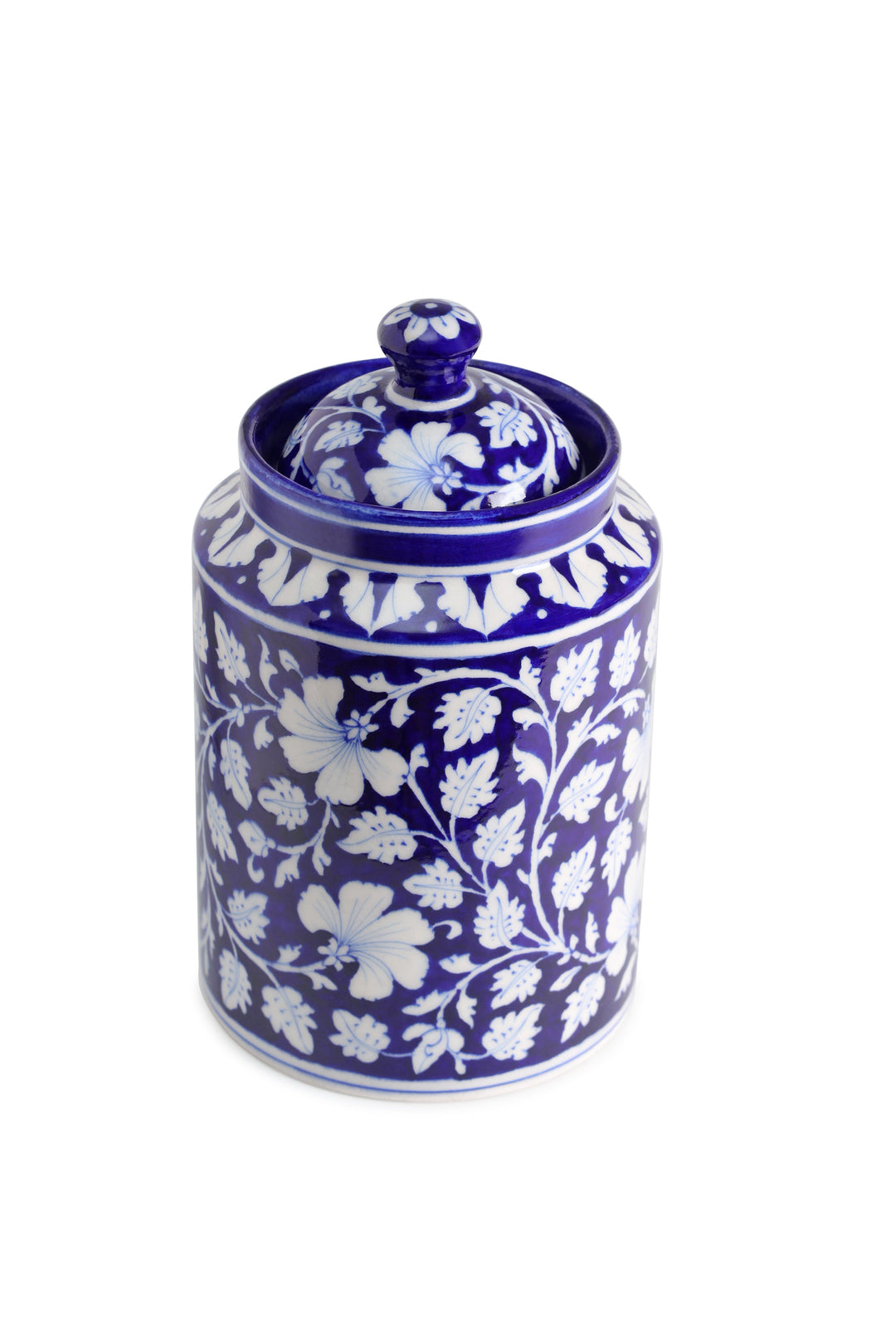 Artisan Crafted Blue Pottery Canister