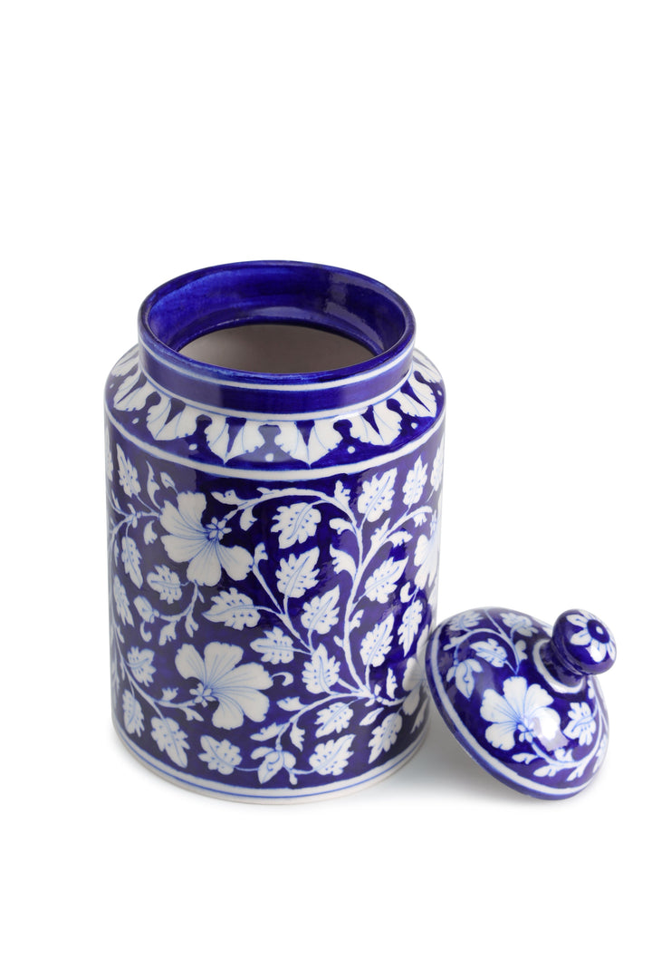 Artisan Crafted Blue Pottery Canister