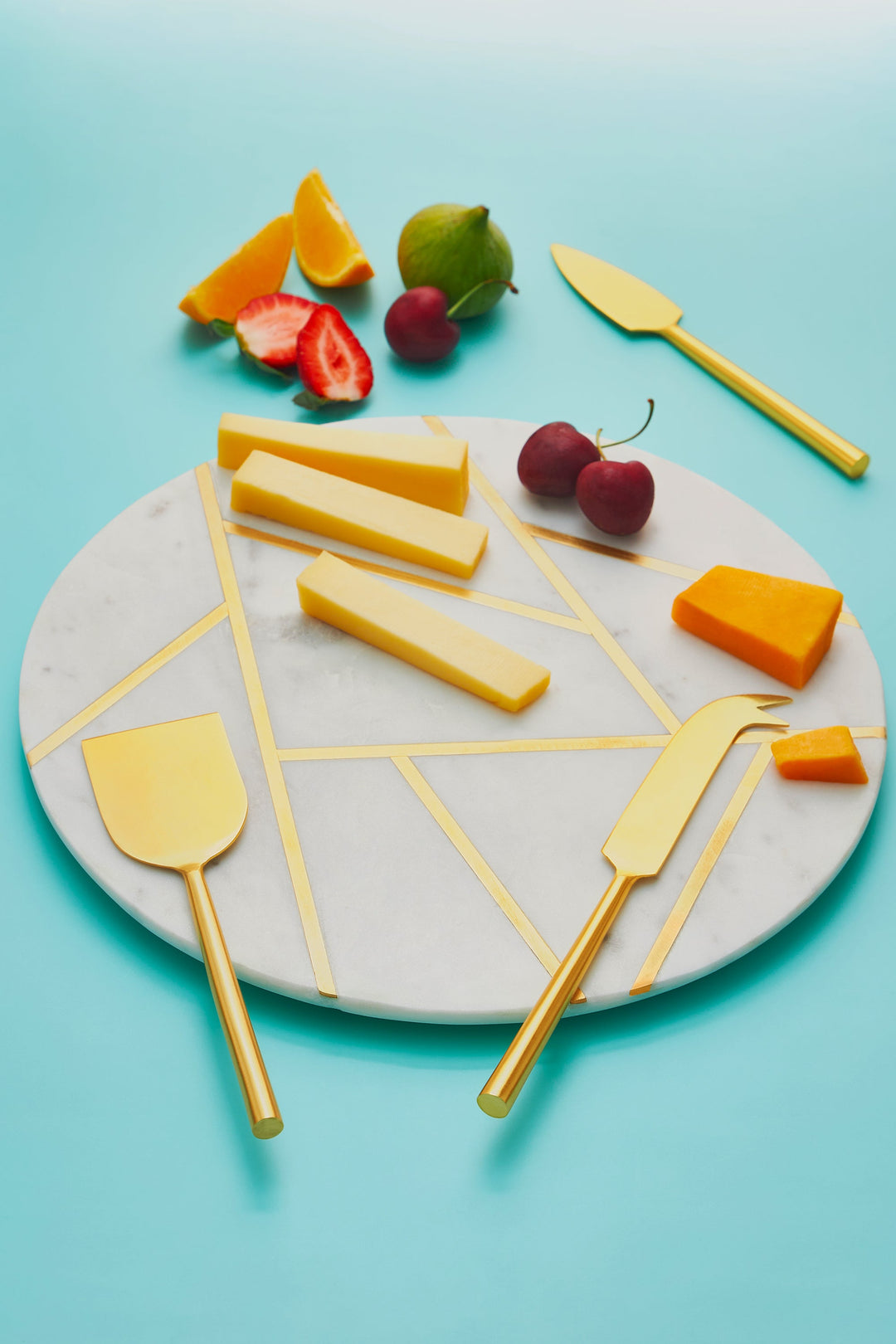 Marble Cheese Board with Gold Knives