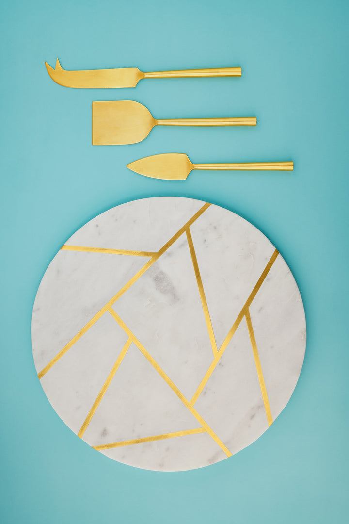 Marble Cheese Board with Gold Knives