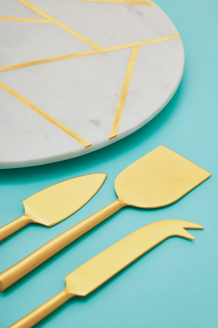 Marble Cheese Board with Gold Knives