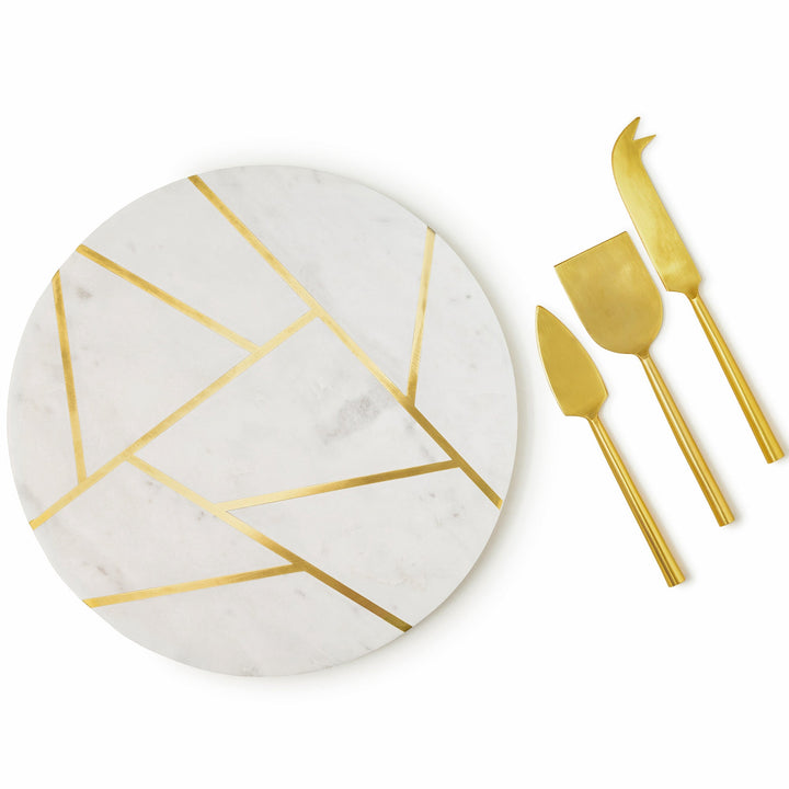 Marble Cheese Board with Gold Knives