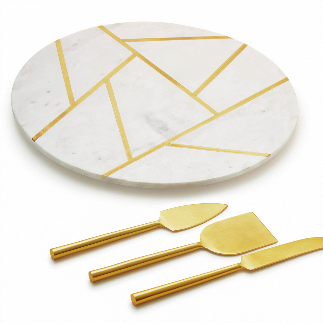 Marble Cheese Board with Gold Knives