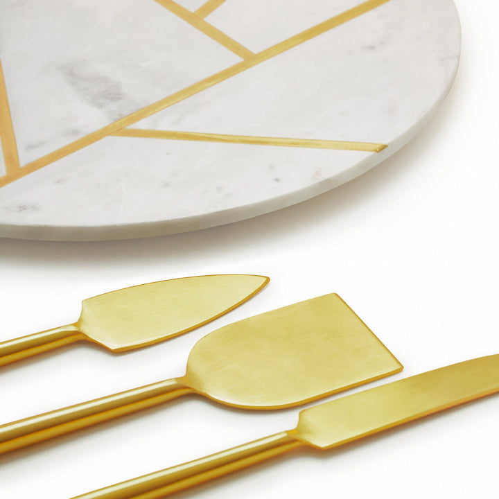 Marble Cheese Board with Gold Knives