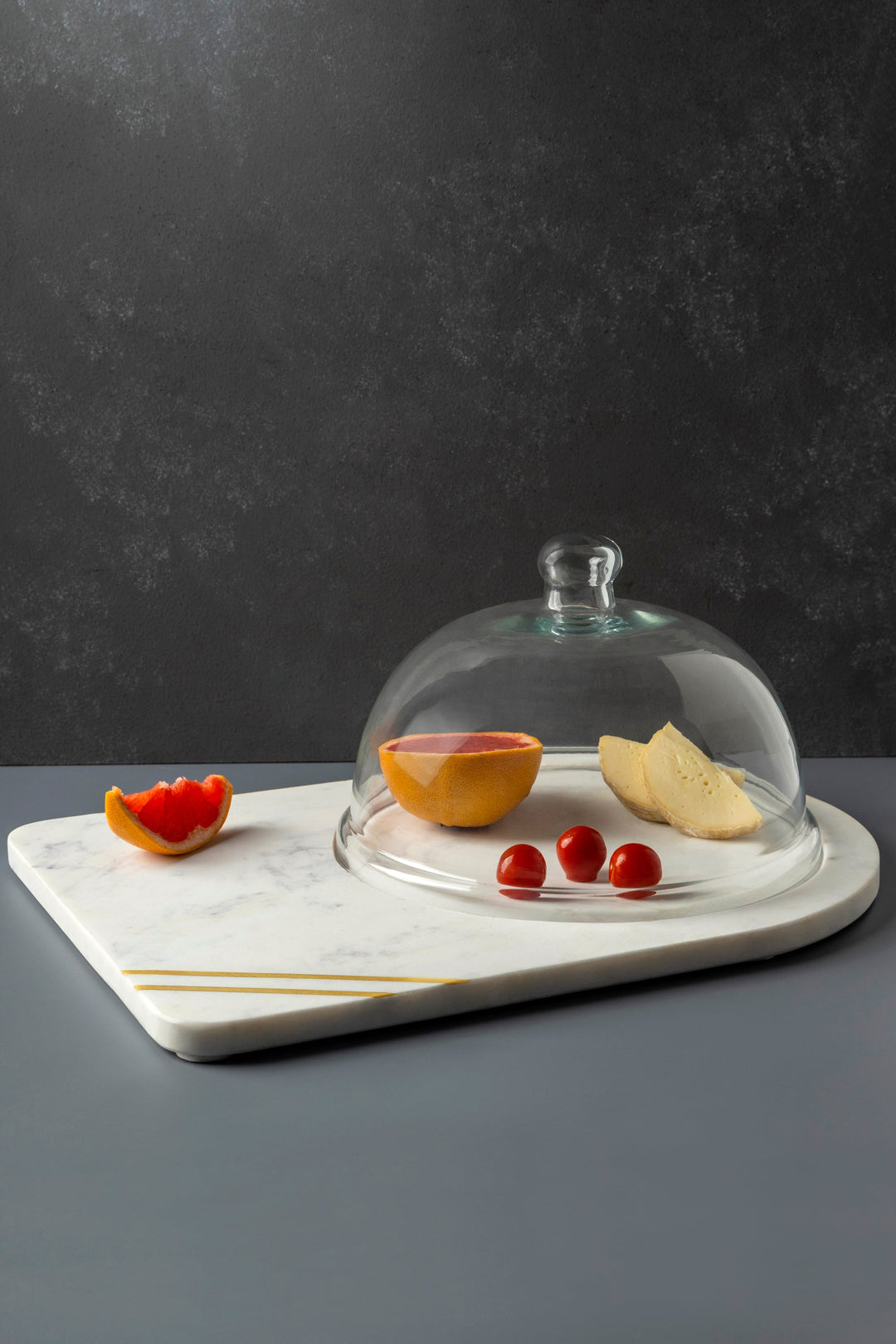 Handmade Marble Cheese Tray with Glass Dome