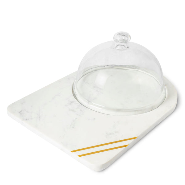 Handmade Marble Cheese Tray with Glass Dome