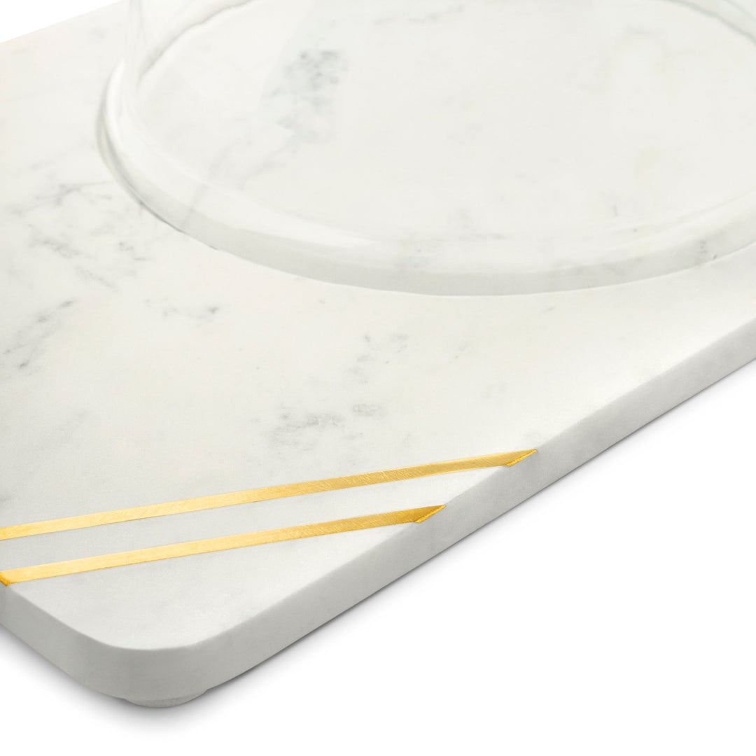 Handmade Marble Cheese Tray with Glass Dome