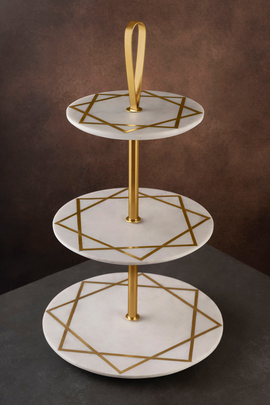 Gold-Inlay Marble 3-Tier Cake Stand