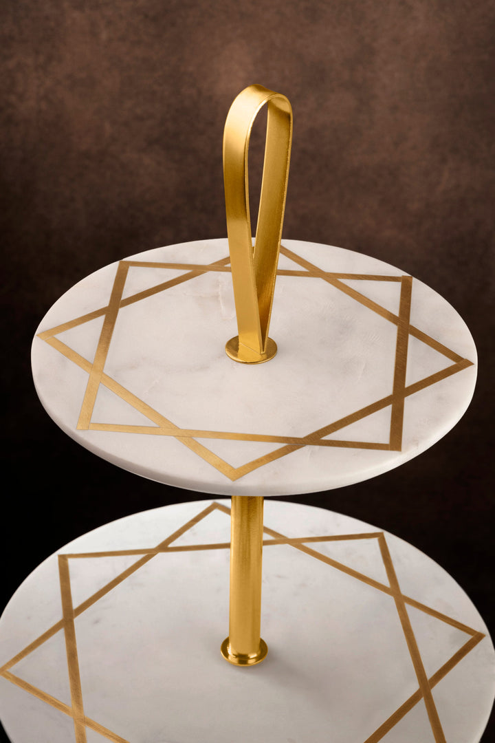 Gold-Inlay Marble 3-Tier Cake Stand