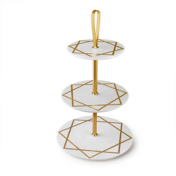 Gold-Inlay Marble 3-Tier Cake Stand