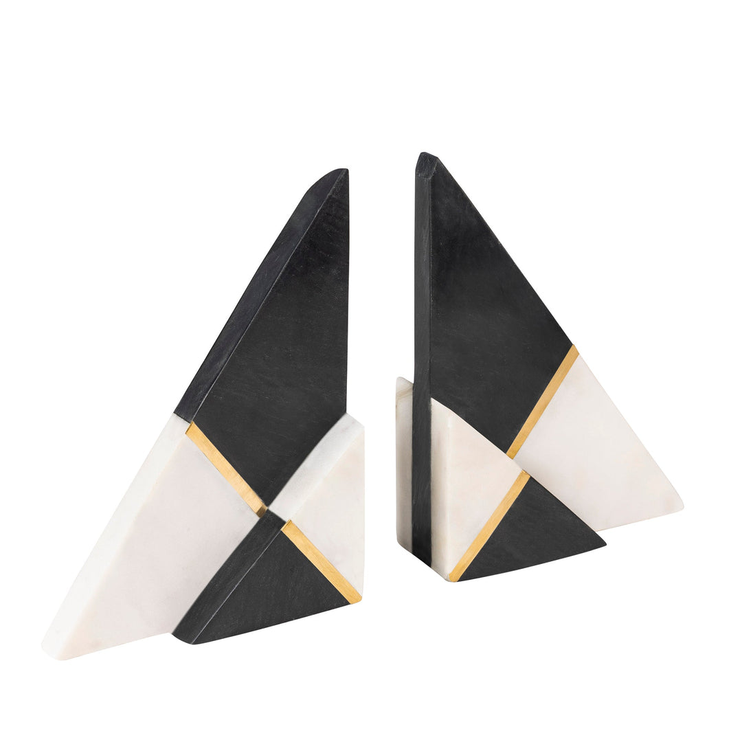 Black, Brass and White Marble Bookends, Set of 2