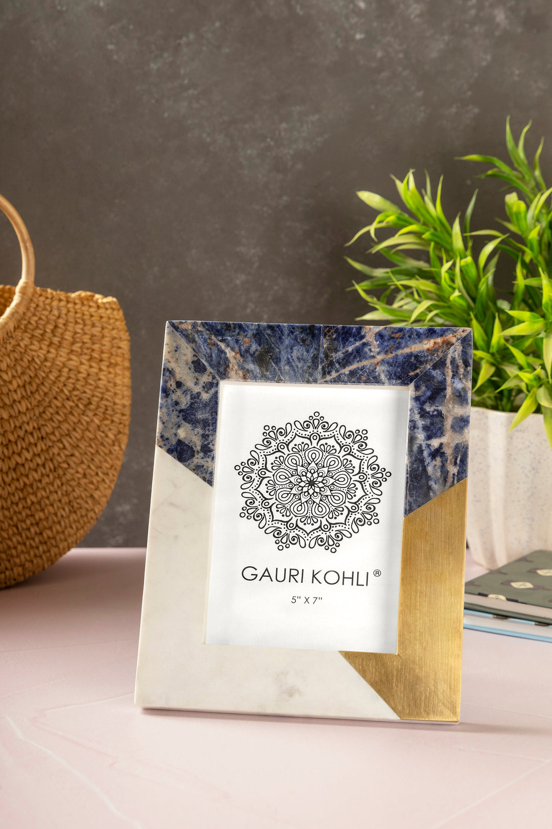 Roshan Blue Lapis & Marble Picture Frame by GAURI KOHLI