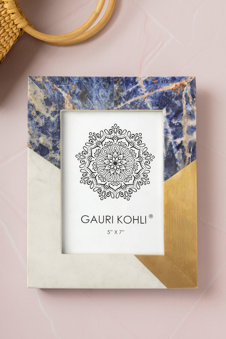 Roshan Blue Lapis & Marble Picture Frame by GAURI KOHLI