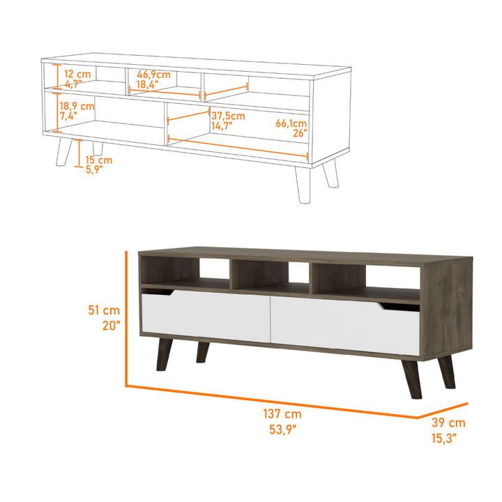 Hamburg TV Stand For TV´s up 52", Four Legs, Three Open Shelves,Two Drawers