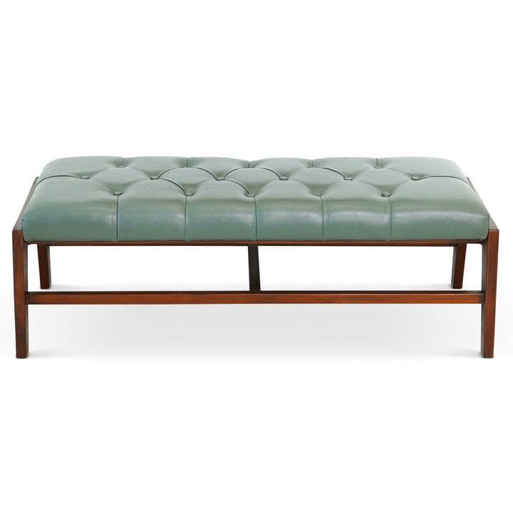 The Hera Bench With Buttons (Green Leather) Era and Style Inspired Home Décor 1