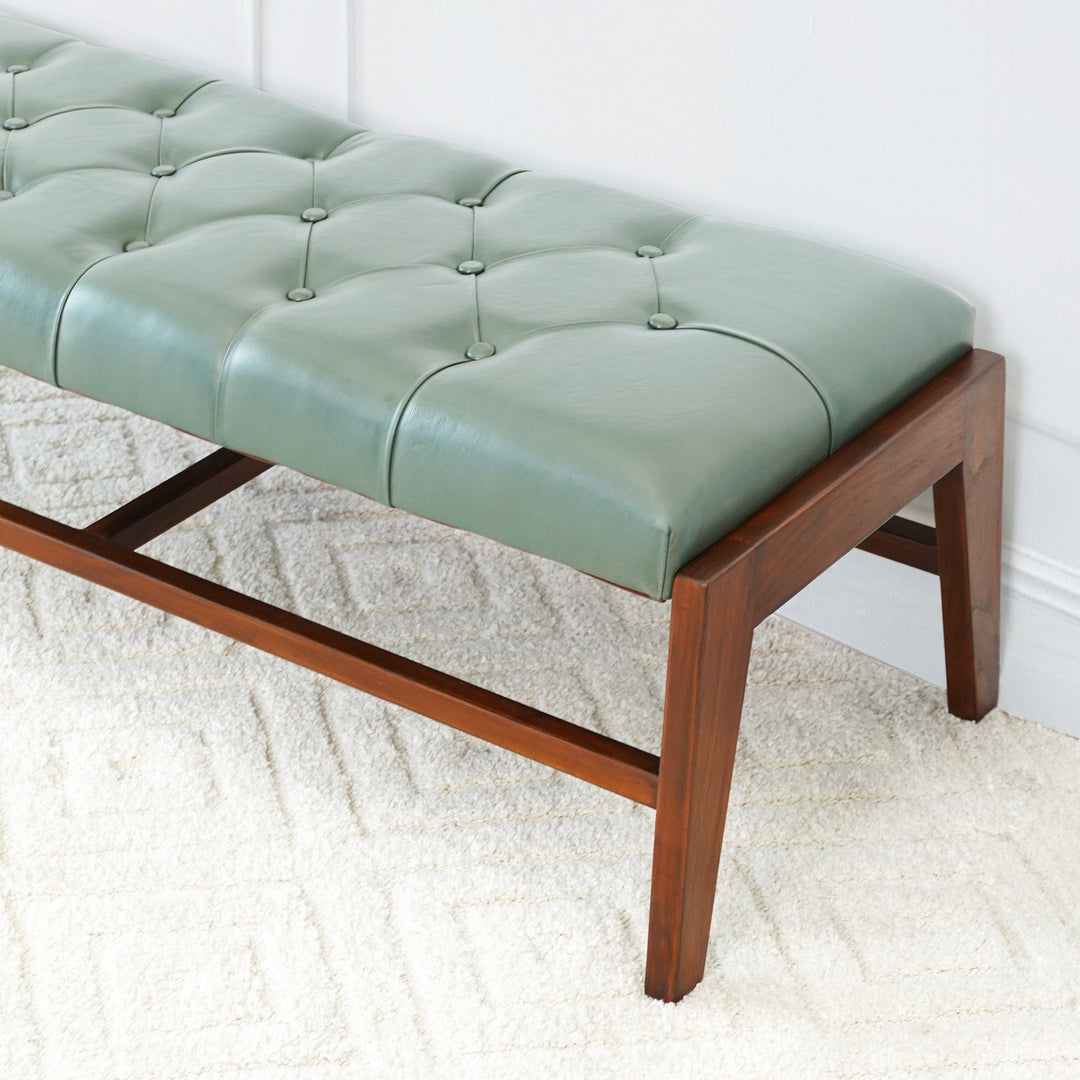 The Hera Bench With Buttons (Green Leather) Era and Style Inspired Home Décor 5