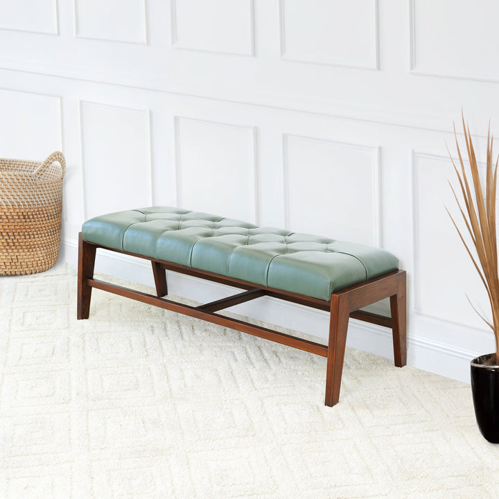 The Hera Bench With Buttons (Green Leather) Era and Style Inspired Home Décor 2