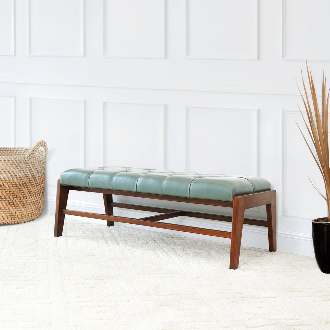 The Hera Bench With Buttons (Green Leather) Era and Style Inspired Home Décor 3