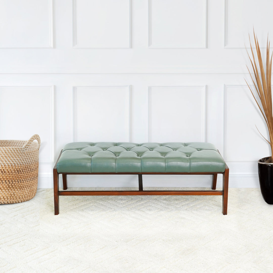 The Hera Bench With Buttons (Green Leather) Era and Style Inspired Home Décor 4