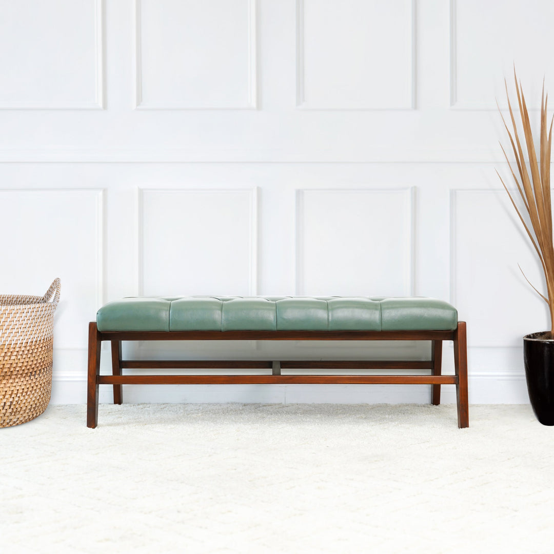 The Hera Bench With Buttons (Green Leather) Era and Style Inspired Home Décor 6