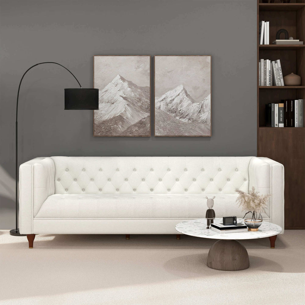 The Evelyn Mid Century Modern Beige Boucle Luxury Chesterfield Sofa Era and Style Inspired Home Décor 1