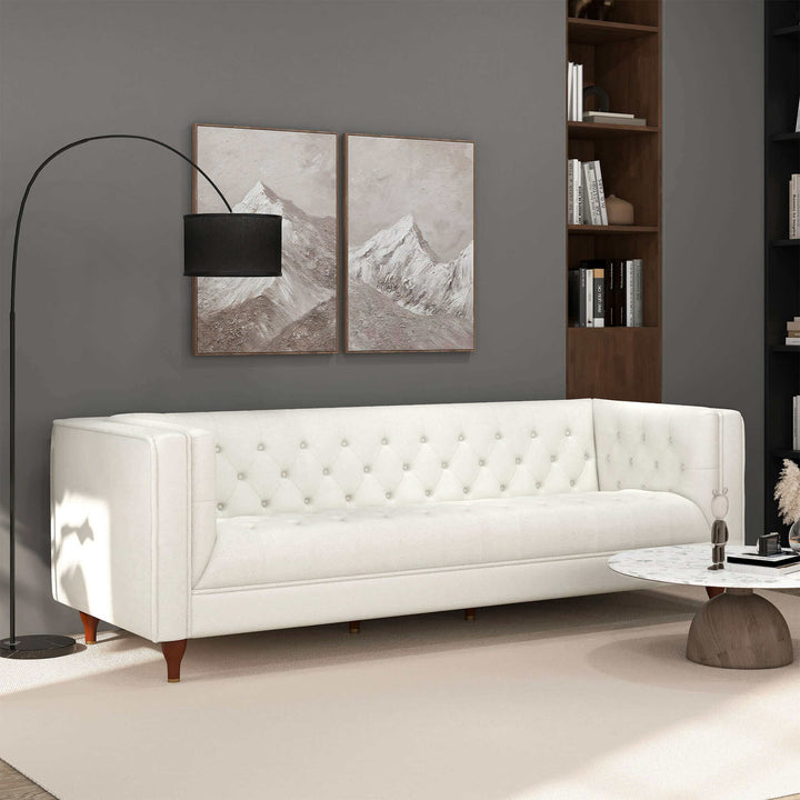 The Evelyn Mid Century Modern Beige Boucle Luxury Chesterfield Sofa Era and Style Inspired Home Décor 2