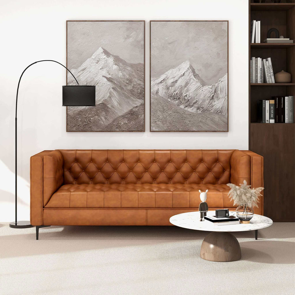 The Evelyn Mid Century Modern Cognac Leather Luxury Chesterfield Sofa Era and Style Inspired Home Décor 1