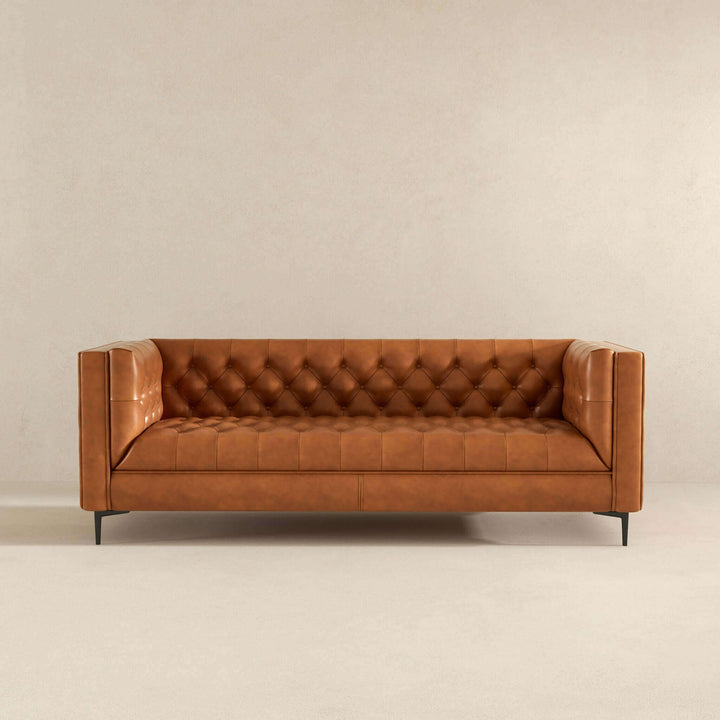 The Evelyn Mid Century Modern Cognac Leather Luxury Chesterfield Sofa Era and Style Inspired Home Décor 6