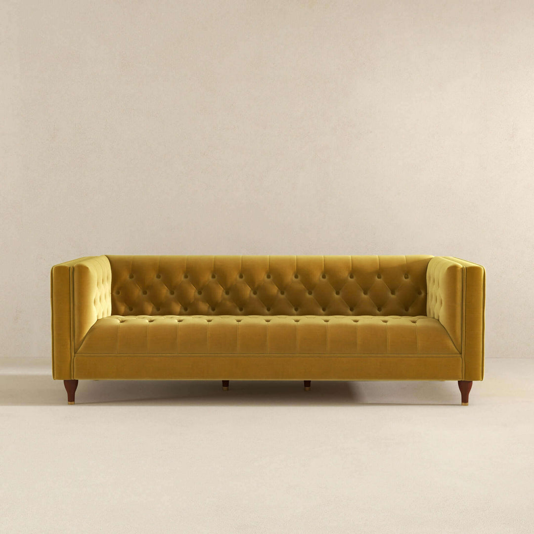 The Evelyn Mid Century Modern Yellow Velvet Luxury Chesterfield Sofa Era and Style Inspired Home Décor 6