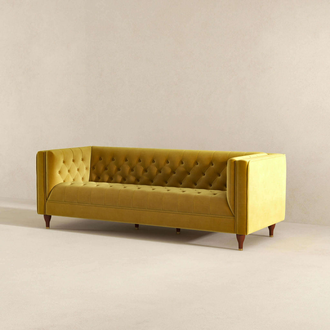 The Evelyn Mid Century Modern Yellow Velvet Luxury Chesterfield Sofa Era and Style Inspired Home Décor 5