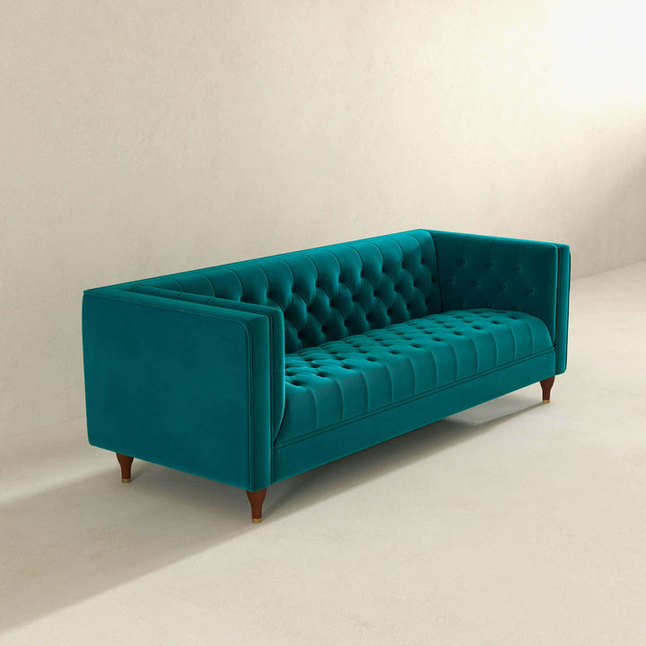 The Evelyn Mid Century Modern Teal Velvet Luxury Chesterfield Sofa Era and Style Inspired Home Décor 4