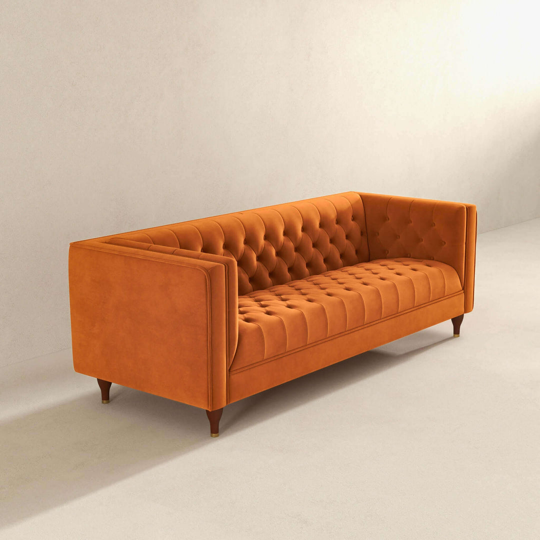 The Evelyn Mid Century Modern Burnt Orange Velvet Luxury Chesterfield Sofa Era and Style Inspired Home Décor 3