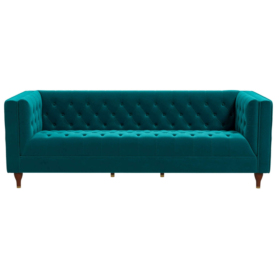 The Evelyn Mid Century Modern Teal Velvet Luxury Chesterfield Sofa Era and Style Inspired Home Décor 7