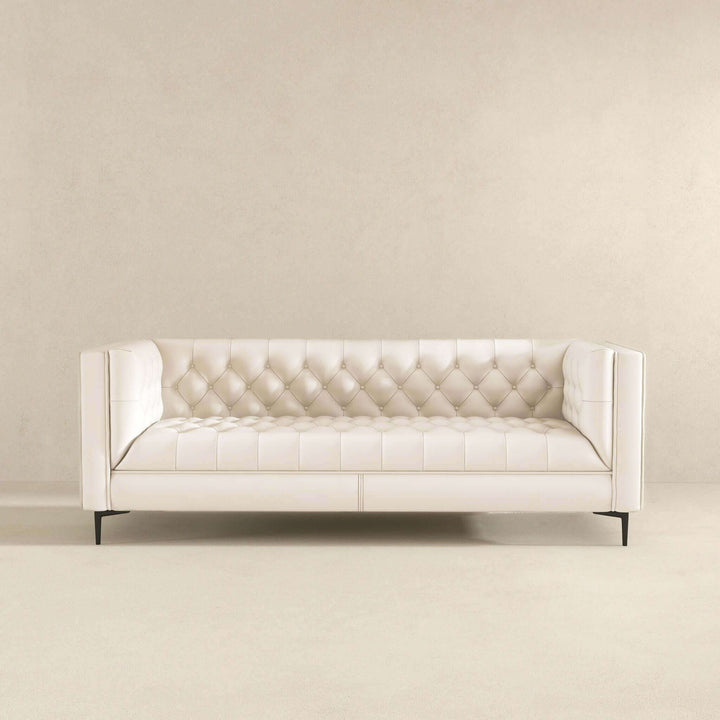 The Evelyn Mid Century Modern Cream Leather Luxury Chesterfield Sofa Era and Style Inspired Home Décor 3